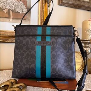 Coach Black and Teal Signature Crossbody